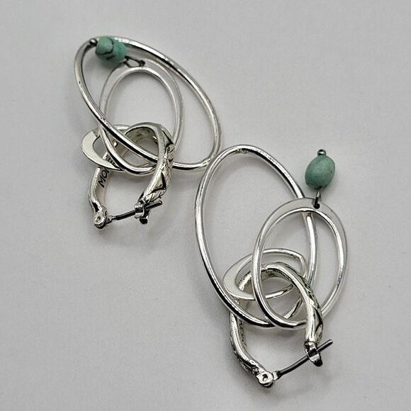 Monet Dangle Hoop Silver tone Earrings 1.75in - Picture 2 of 3